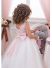 Beaded Pink Satin Ivory Tulle Floor Length Flower Girl Dress